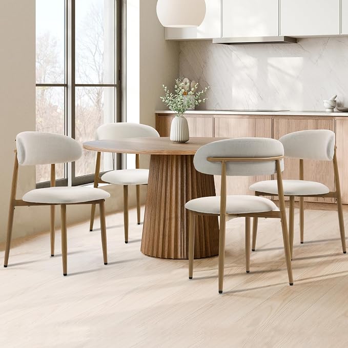 UVV Dining Chairs Set of 4, Metal Kitchen Chairs with Modern Fabric Upholstered for Dining Room, Beige - Image 2