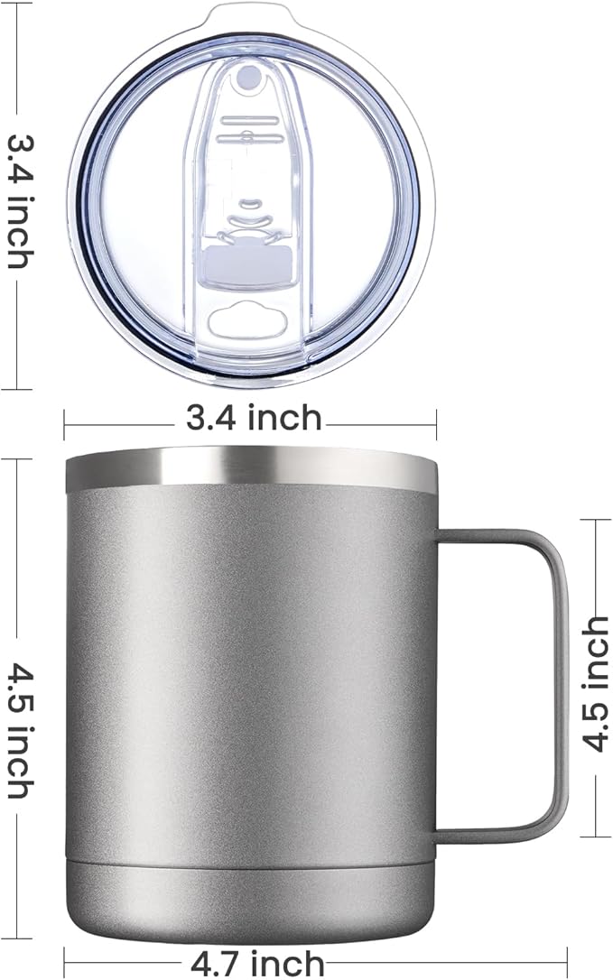 MEWAY 12oz Coffee Mug With Handle 8 Pack Bulk,Stainless Steel Insulated Travel Tumblers With Sliding Lid,Double Wall Vacuum Camping Cup for Hot & Cold Drinks Tea (Cold Grey,Set of 8) - Image 4