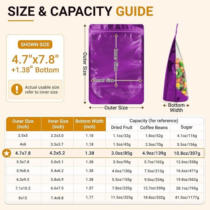 ANZNKU 100PCS Mylar Bags Resealable Small Smell Proof Bags(Purple, 4.7x7.8) | Stand Up Foil Pouches Clear Window, Sealable Bags for Small Business Packaging Snack Party Favors Candy Treats Food Storage - Image 2