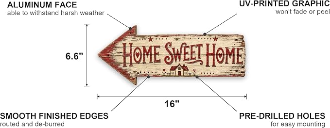 Home Sweet Home Left-Pointing Arrow Sign | barnwood look, rustic, durable print, ready to hang - Image 2