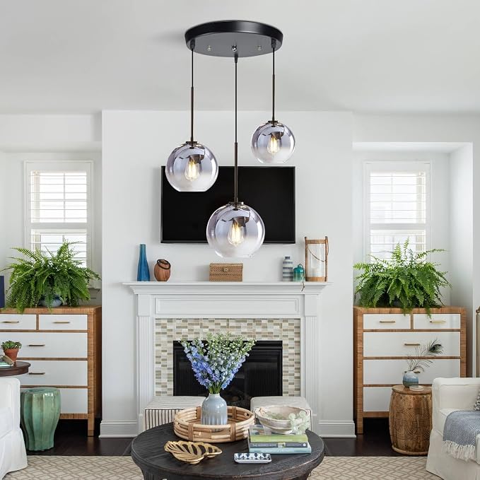 KCO Lighting Modern 3-Light Hanging Light Fixture Silver Gradient Glass Globe Pendant Ceiling Lighting with Adjustable Cord Mid Century Hanging Chandelier Light Fixture for Kitchen Island Bedroom… - Image 5