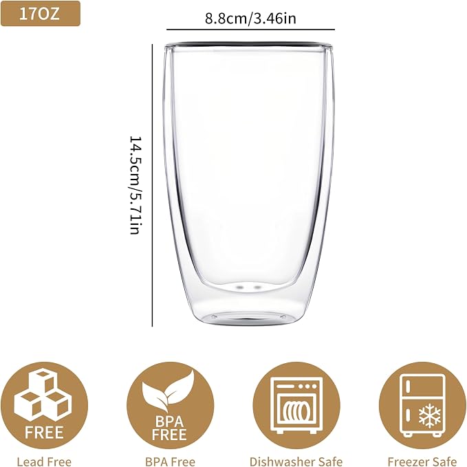 MESNEY 17 oz Double Wall Glass Coffee Mugs, Bulk Set of 48 | Insulated Double Wall, Clear Borosilicate Glass, 17 oz Capacity, Stackable 48 Pack, For Cafes & Restaurants - Image 3