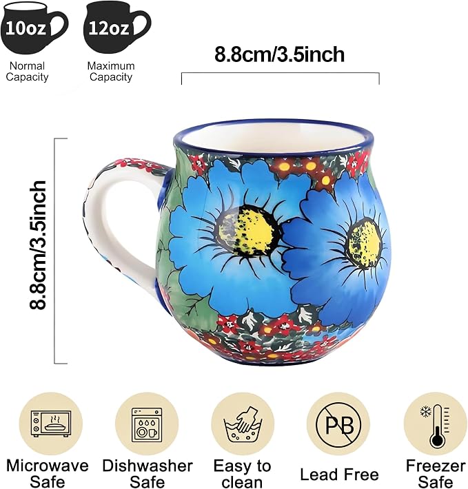 ALMA 12oz Handpainted Ceramic Coffee Mugs | Microwave & Dishwasher Safe, Ideal for Morning Coffee Tea, Home Kitchen Dining Room Display, For Home Makers & Women - Image 2