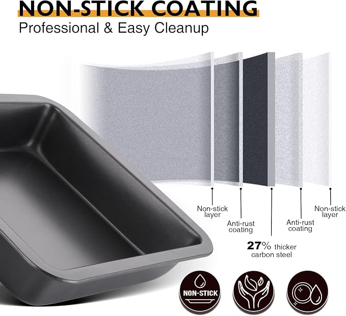 8x8 Cake Baking Pan Set, Nonstick Square Brownie Pans with Wider Grips, 2 Pieces, Heavy Duty, Grey - Image 8