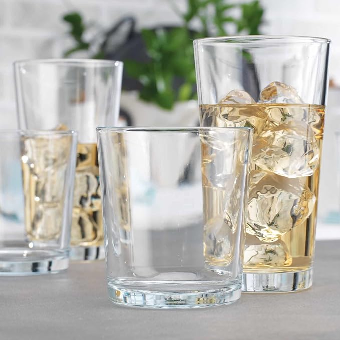Glaver's Drinking Glasses Set of 12. Glassware set, 6 Highball Glass Cups, 6 Whiskey glasses. Classic Drinkware Set 17 oz Tall Glasses Set and 13 oz Rock Glasses. - Image 5
