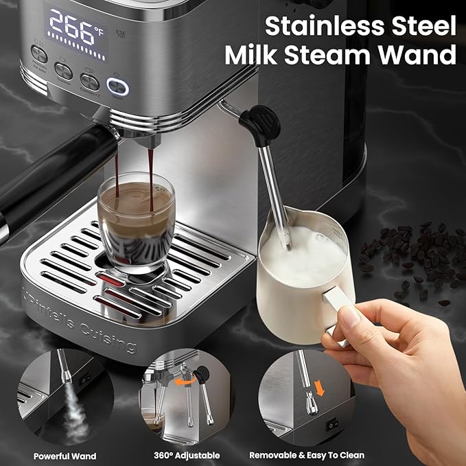 Espresso Machine 20 Bar Espresso Maker with Steam Milk Frother,Temperature Control LED Display Stainless Steel Coffee Machine for Cappuccino Latte,Gift for Coffee Lovers Women and Men