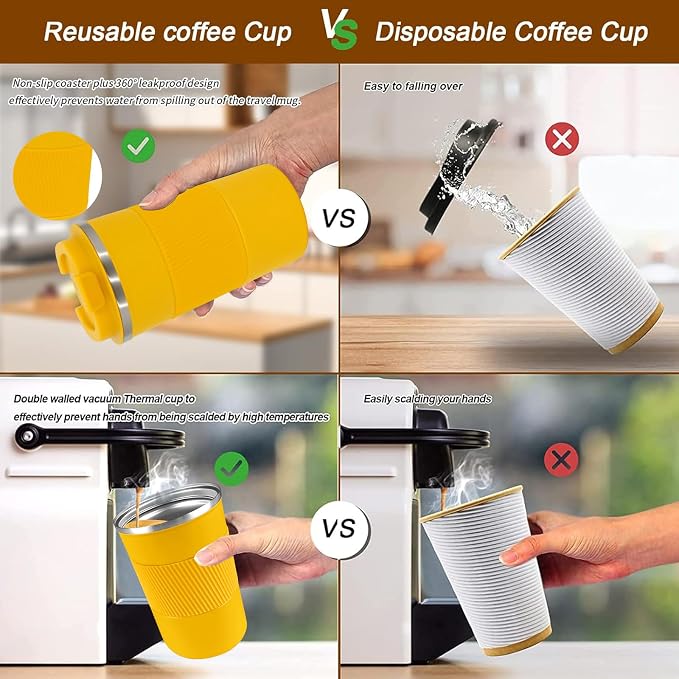 Insulated Travel Coffee Mug, Stainless Steel Coffee Cup with Leakproof Lid | Double-wall insulation keeps drinks hot or cold for hours, with a leakproof lid and portable stainless steel design - Image 5