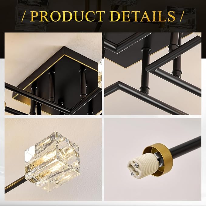 Modern Black Gold Sputnik Chandeliers 8-Light Crystal Semi Flush Mount Ceiling Light Industrial L 31.5" Chandelier Lighting for Living Room Dining Room Foyer Entryway Kitchen Bedroom - Image 9