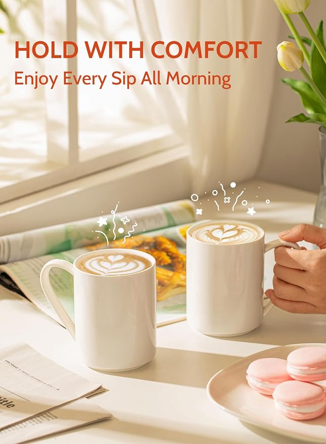 Sweese White Coffee Mug, Porcelain 11 Oz Coffee Mugs Set of 6, Ceramic Coffee Cups with Handle for Coffee, Tea, Cocoa, Cappuccino, Latte and Mulled Drinks - Image 3