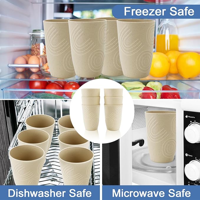 Wheat Straw Cups 6 PCS - 16 OZ Cup Set, Unbreakable Drinking Glasses, Kids Cup Set for Kitchen, Alternative to Plastic Cups Reusable Dishwasher Safe Water Tumbler (Beige) - Image 5