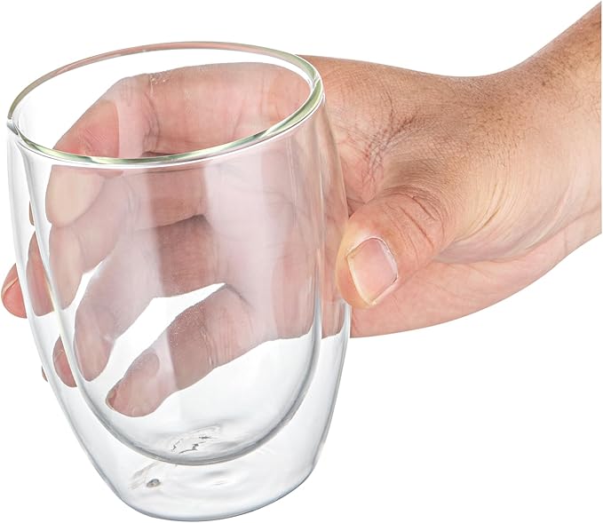 Restaurantware-Forma Professional 11.8 Ounce Double Wall Coffee Cups, 2 Insulated Latte Glasses - Dishwashable, Reusable, Clear Glass Beverage Cups, Freezable, For Hot Or Cold Beverages