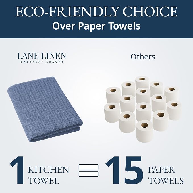 LANE LINEN Cotton Kitchen Towels Set, 6-Pack – Absorbent, Quick-Drying Dish Towels, 18" x 28", Soft, Premium Hand and Tea Towels - Indigo - Image 7