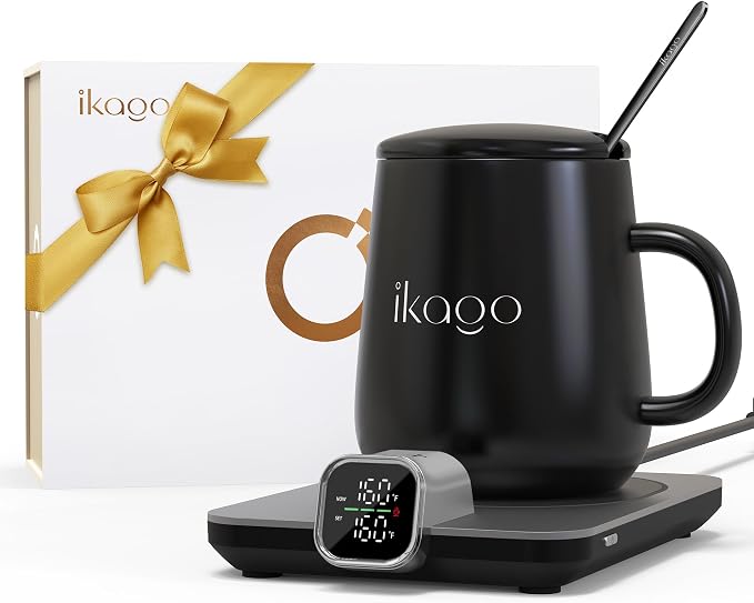 Coffee Cup Warmer & iKago Mug Set, 1℉ Precise Temp Control Mug Warmer | Auto Shut Off, Infrared Sensor, Dual Temp Display, ℉/℃ Optional, 15oz Mug with Spoon & Lid Included, Gifts for Men Women - Image 2