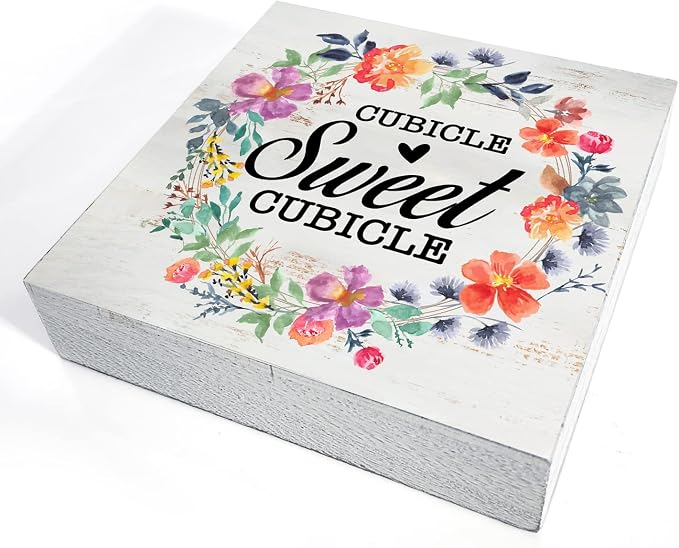 Cubicle Sweet Cubicle Wood Box Sign Decor Rustic Funny Office Space Wooden Box Sign Block Plaque for Wall Tabletop Desk Home Office Decoration 5" x 5", Coworker Gift - Image 3