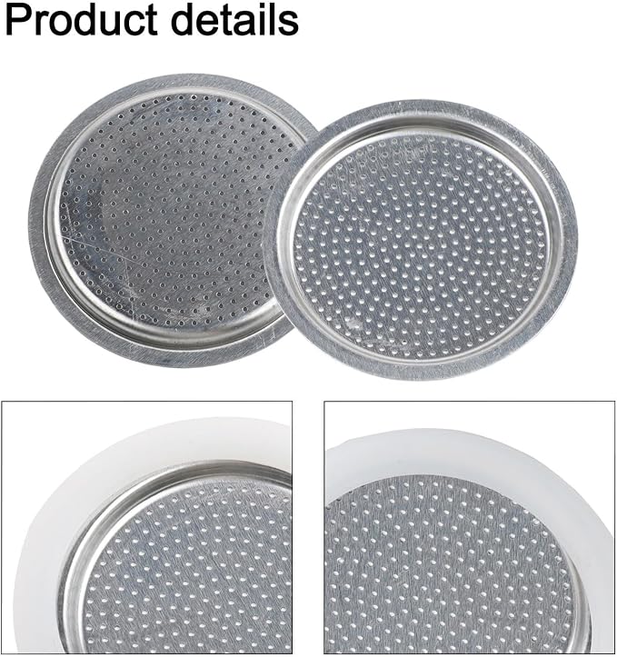 Moka Pot Replacement Parts Set with 2 Stainless Steel Filters and 4 Silicone Gasket Seals for 3 6 9 Cup Espresso Maker Coffee Accessories(3Cup) - Image 4