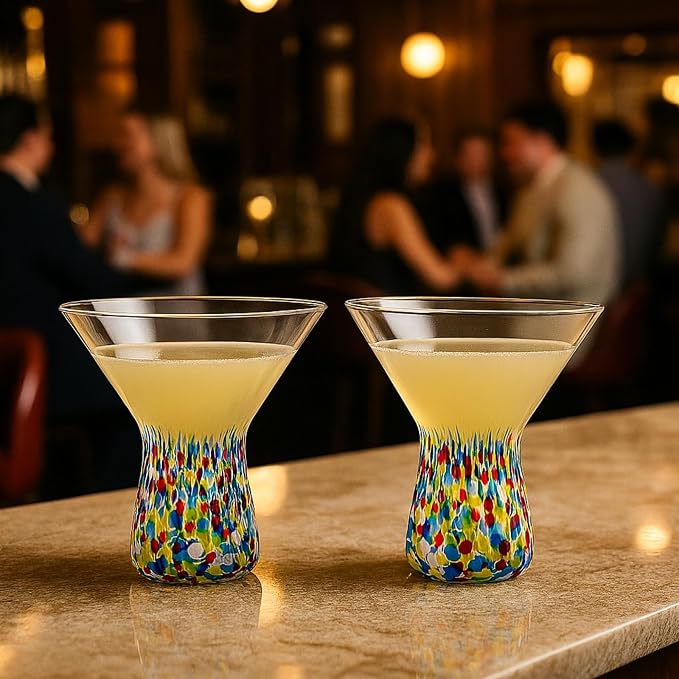 Large Stemless Martini Glasses – Set of 2-8oz Luxury Hand Blown Confetti Margarita, Martinis, Cocktails, Water, Wine, Dessert & Champagne Glasses Cinco de Mayo, Hand Blown - Mexican Confetti Glass - Image 7