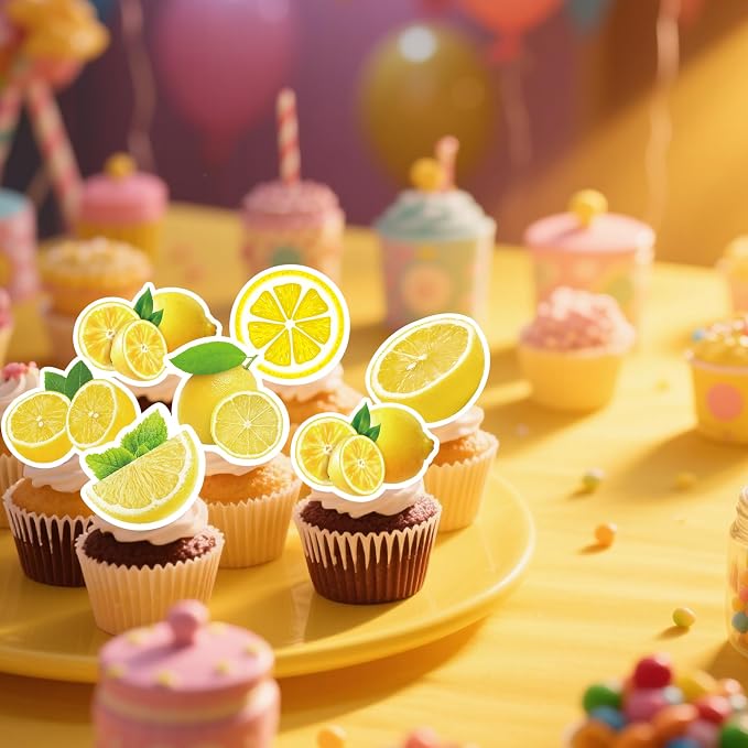 72Pcs Edible Lemon Cupcake Toppers Fruits Theme Party Decorations Lemonade Theme Cupcake Toppers for Summer Fruit Theme Theme Party Wedding Bridal Shower Supplies - Image 4