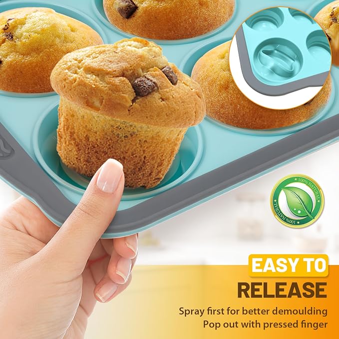 Silicone Muffin Pan, 6 Cups Non-Stick Cupcake Pan, Food-Grade BPA-Free Muffin Tin, Oven-Safe 450 °F, Reinforced Steel Frame, Easy-Grab Handles, Quick-Release 2.7" Baking Molds for Mini Treats - Image 4