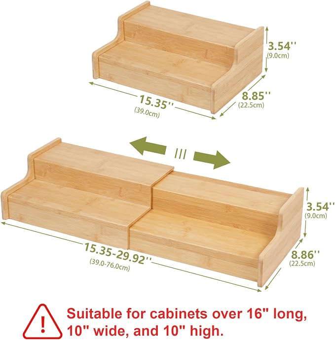 Hongtamoya 2-Tier Expandable Bamboo Mug Holder Coffee Mug Rack Organizer for Countertop, Multi-Functional Mug Display Shelf for Coffee Bar, Kitchen, and Home (15.35"~29.92") - Image 2