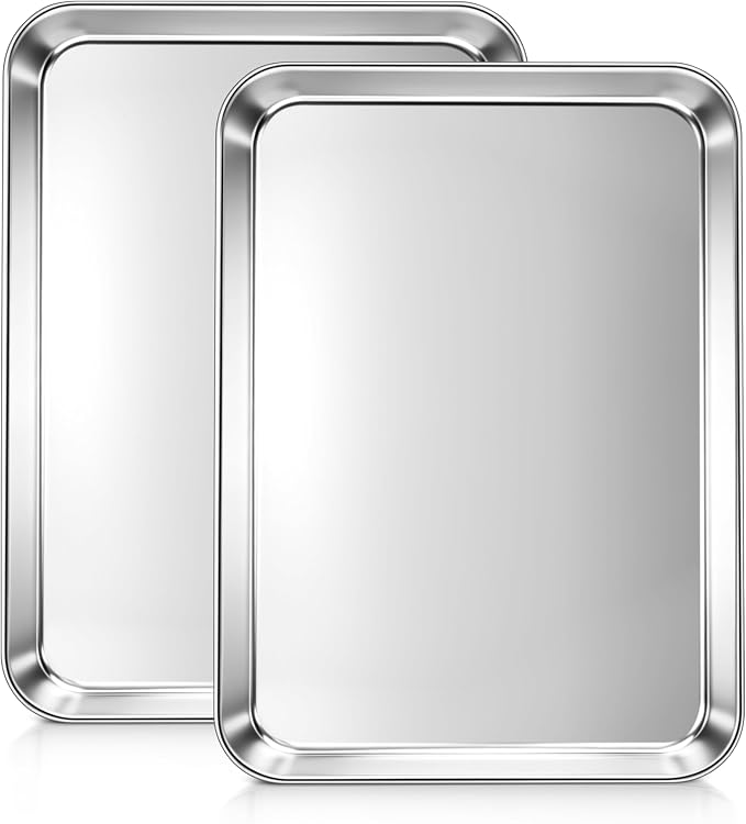 LIANYU Stainless Steel Baking Sheet Pans, 12.4x9.7 Inch Quarter Sheet Pans | 2Pack Heavy Duty Cookie Sheet for Baking, Metal Bakeware Oven Tray for Food, Non Toxic, Dishwasher Safe, Rust Resistant by LIANYU