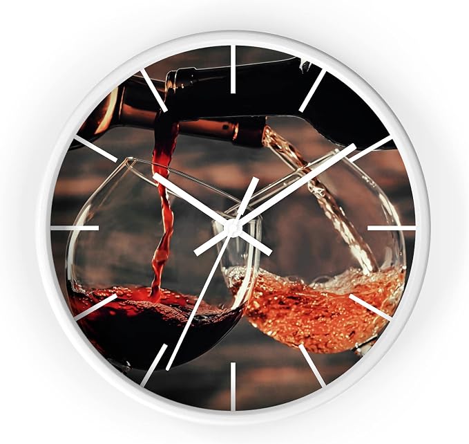 Mozingo ~ Wine Clock for Kitchen Bar Wall It's Wine O'clock Silent Time Gift Home Decor Made In USA, 10" (Hour Marks - Lines, Clock Frame Color - White, Wine Theme #01) by Unknown
