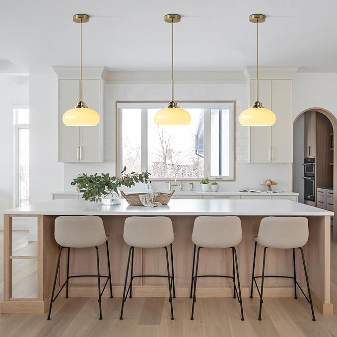 KCO Lighting Modern Globe Ceiling Light Brass Dome Pendant Light Yellow Glass Pendant Light Brushed Gold Pendant Lighting Adjustable Hanging Ceiling Light for Dining Room - Image 5
