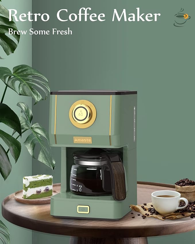 Amaste Drip Coffee Maker, Coffee Machine with 25 Oz Glass Coffee Pot, Retro Style Coffee Maker with Reusable Filter & Three Brewing Modes, Collapsible Silicone Coffee Cup,Warming Plate, Matcha Green - Image 3