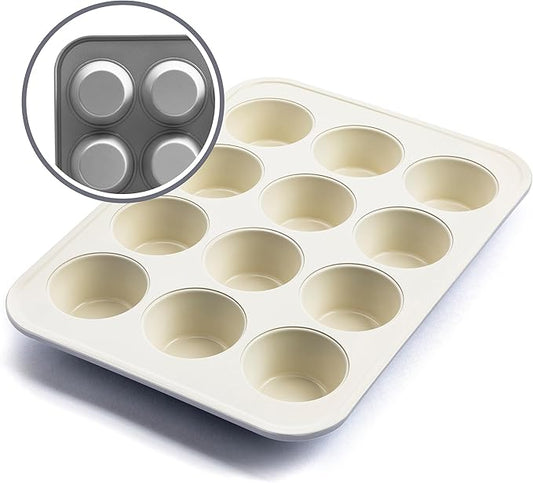 GreenLife 12-Cup Muffin Pan, Healthy Ceramic Nonstick Bakeware, PFOA & PFAS-Free Cupcake Sheet, Durable Baking Tray, Versatile Kitchen Essentials, Easy Clean Muffin Mold, Nonstick Baking Pan, 6 pack