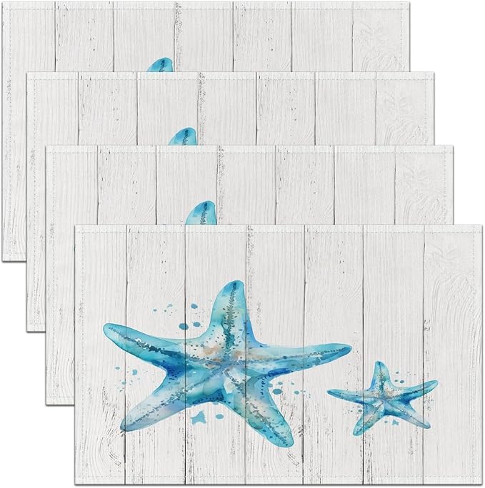 Feelyou Starfish Beach Placemats Set of 4 12"x18" Coastal Beach Ocean Table Mats Placemat Ocean Marine Placemats for Dining Table Indoor Outdoor Kitchen Nautical Sea Creatures Decor Table Place Mats by Feelyou