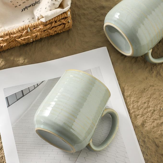 HASENSE Porcelain Coffee Mugs Set of 4, 15 Oz Reactive Glaze Coffee Cups with Handle, Large Tea Cup for Latte, Cappuccino & Hot Chocolate, Dishwasher & Microwave Safe, Sage Green - Image 7