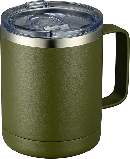 MEWAY 12oz Coffee Mug With Handle and Sliding Lid,Stainless Steel Travel Tumbler Cup with Handle,Double Wall Vacuum Insulated Camping Cup for Hot & Cold Drinks Tea (Army Green,Set of 1 by MEWAY