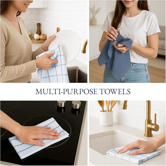 LANE LINEN Dish Towels Set of 12-18” x 28” Soft, Absorbent Cotton Kitchen Towels, Quick-Drying Tea & Hand Towels, Premium Decorative Dish Cloths - Indigo - Image 6