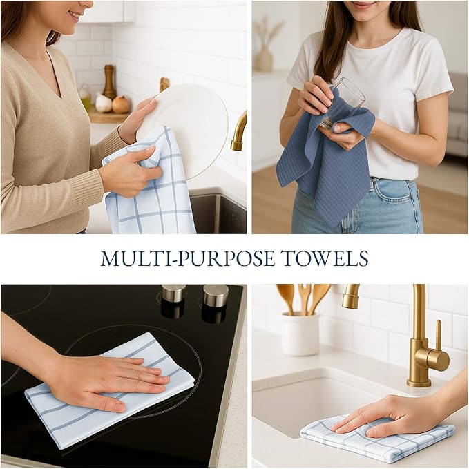 LANE LINEN Cotton Kitchen Towels Set, 6-Pack – Absorbent, Quick-Drying Dish Towels, 18" x 28", Soft, Premium Hand and Tea Towels - Indigo - Image 6