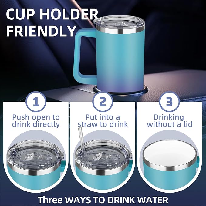 40 oz Insulated Coffee Mug with Ceramic Coating, Stainless Steel Travel Coffee Tumbler with Handle Lid and Straw, Double Wall Leak-Proof Coffee Travel Mug Keeps Drink Hot and Cold (Azure Purple) - Image 6