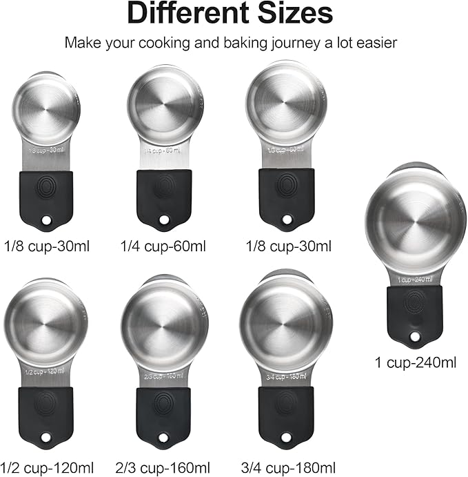 Smithcraft Magnetic Measuring Cups and Spoons Set 16, Metric & US Stainless Steel Measuring Cups and Spoons Set for Dry & Liquid, Metal Measure Cups & Spoons & Leveler for Kitchen&Baking, Black