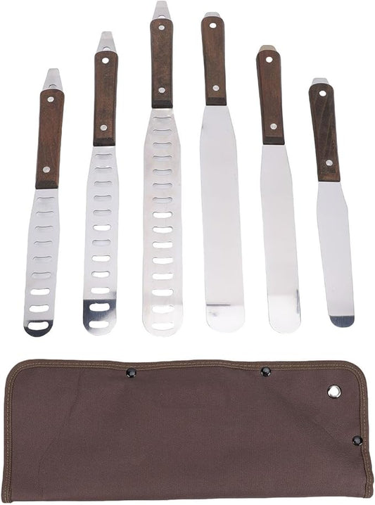 Gugxiom 6Pcs Straight Icing Spatula Set, Stainless Steel Cake Decorating Frosting Spatulas, with Wooden Handle