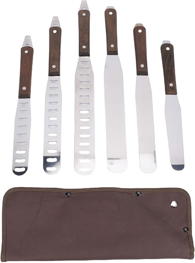 6Pcs Straight Icing Spatula Set, Cake Decorating Icing Spatula, Wooden Handle Frosting Spatulas and Cake Stripping Tool, for Baking Mixing, Smearing, Scratching