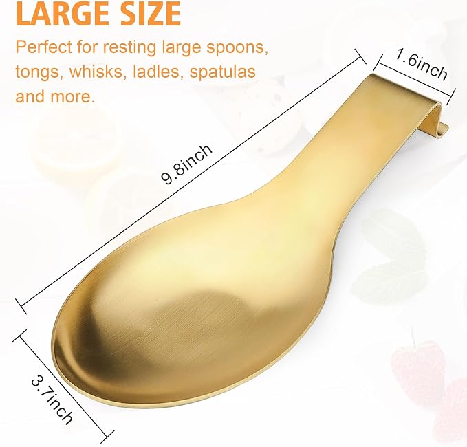 VanlonPro Stainless Steel Spoon Rest, Spatula Ladle Holder, Stainless Steel Utensil Spoon Rest Holder, Brushed Finish, Dishwasher Safe 9.8 x 3.7 Inch (Gold 1PC) - Image 3