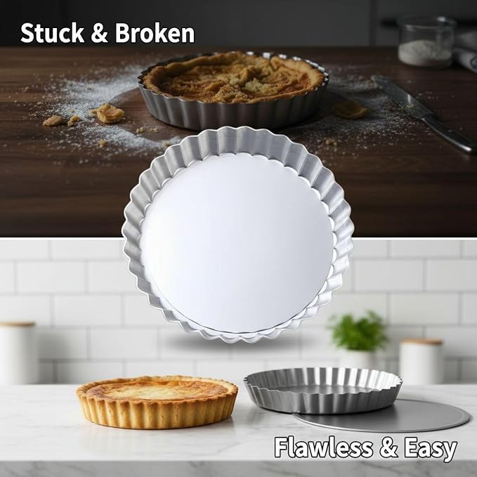 Tart Pan with Removable Bottom, 10 Inch Aluminum Alloy Quiche Baking Pan, 9.3 in Top Diameter, 1 in Depth, Silver Pie Pan with Fluted Edge, Easy Release, Easy Clean, for Tarts and Quiches - Image 3