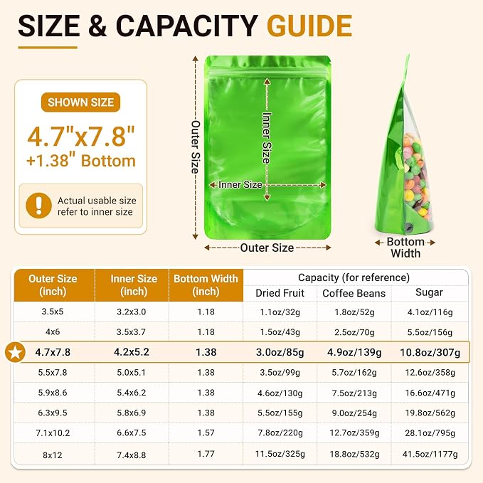 ANZNKU 100PCS Mylar Bags Resealable Small Smell Proof Bags(Green, 4.7x7.8) | Stand Up Foil Pouches Clear Window, Sealable Bags for Small Business Packaging Snack Party Favors Candy Treats Food Storage - Image 2