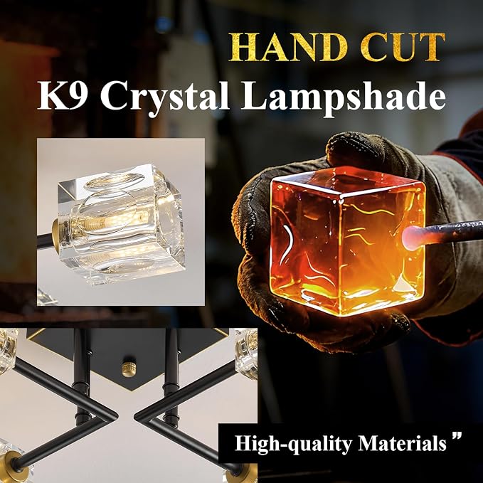 Black Gold Sputnik Chandeliers Industrial 18" Crystal Semi Flush Mount Ceiling Light Fixture 4-Light Modern Chandelier for Hallway Entryway Kitchen Bedroom Dining Room - Image 4