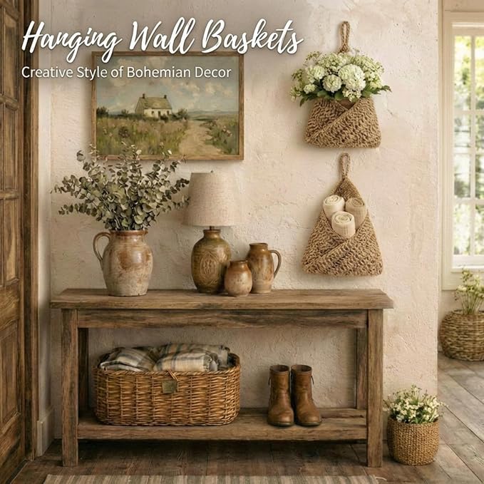 Honeydak Boho Decor Hanging Wall Baskets for Kitchen 3 Pack Teardrop Baskets with Hooks Storage Fruit Onion Vegetable Potato for Home 3 Sizes(Linen,Triangle,Jute) - Image 6