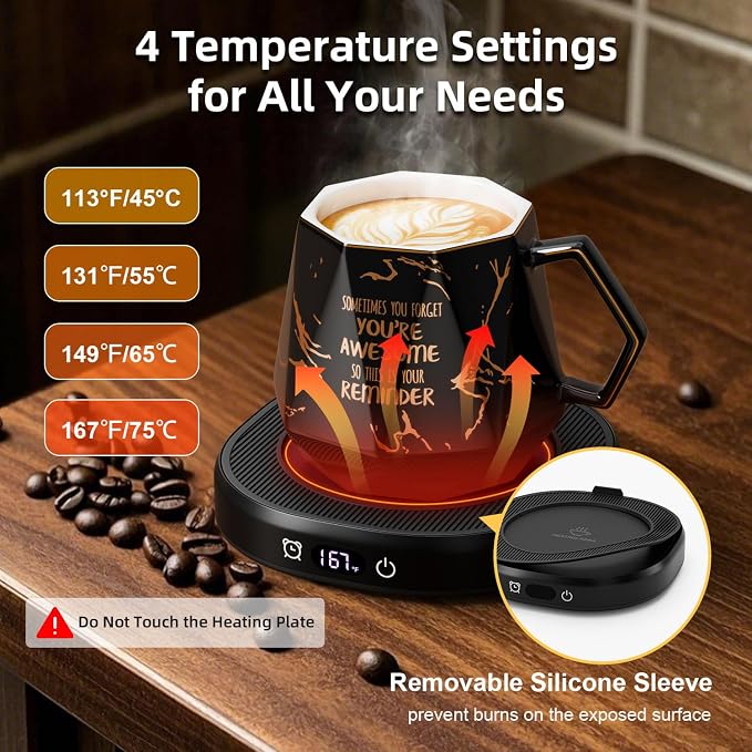 Coffee Mug Warmer Set Smart Heated Electric Tea Coffee Cup Warmer for Desk | Coffee Warmer with Mug Set, Beverage Candle Heater, 4 Temperature Control 8 Hours Auto Shut Off, Coffee Gifts for Men Office - Image 2