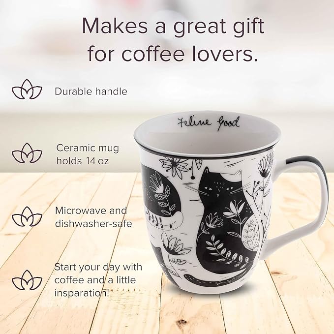 Karma Gifts 16 oz Black and White Boho Mug Cat - Cute Coffee and Tea Mug - Ceramic Coffee Mugs for Women and Men - Image 2