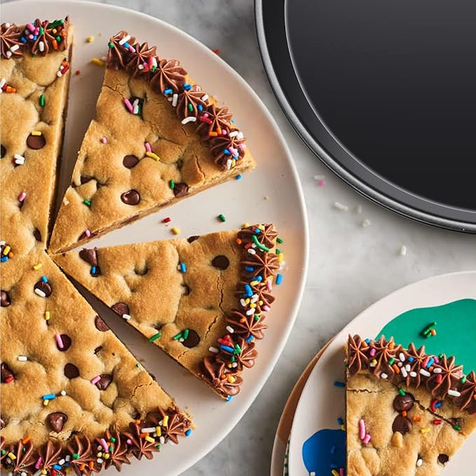 Yomvzake Cookie Cake Pan, 11 Inch Round Cake Pan Giant Shollow Cookie Pan Round Cookie Sheet Black Carbon Steel Tray Pan for Christmas Baking - Image 5