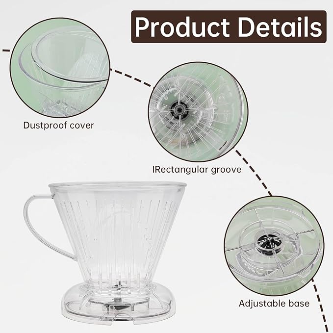 Reusable Coffee Filter, Cone Pour Over Coffee Filter, V60 Conical Hand Brewed Coffee Filter Set, Coffee Permanent Filter Cup, Paperless Coffee Dripper for Cuisinart Coffee Maker Filter and Brewer