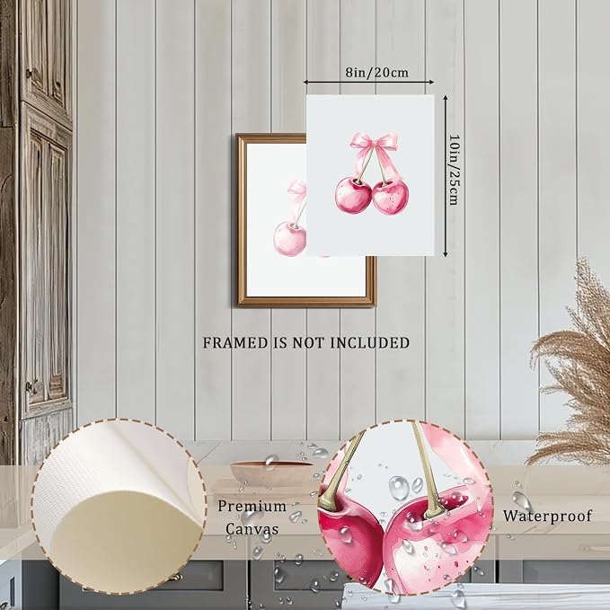 XOCUUI Light Pink Coquette Trendy Preppy Wall Art Prints, Coquette Preppy Room Decor, Blue Bow Disco 8 Ball Cherry Wall Decor Posters for Girls Bedroom Dorm, 8x10 Unframed - Image 2