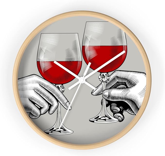 Mozingo ~ Wine Clock for Kitchen Bar Wall It's Wine O'clock Silent Time Gift Home Decor Made In USA, 10" (Hour Marks - None, Clock Frame Color - Natural Wood, Wine Theme #04) by Unknown