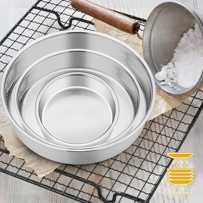 E-far Cake Pan Set of 3 (4 inch/6 inch/8 inch), Stainless Steel Small Round Layer Cake Baking Pans, Perfect for Tier Smash Cake, Non-Toxic & Healthy, Mirror Finish & Dishwasher Safe - Image 5