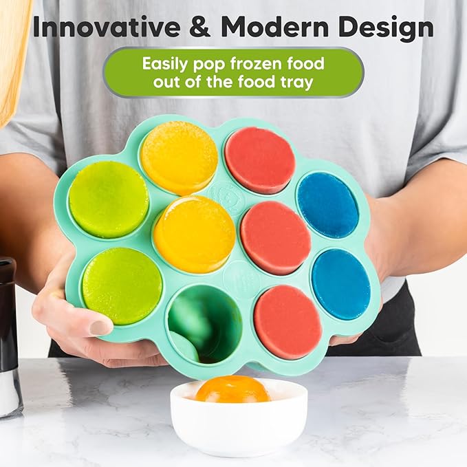 KeaBabies Silicone Food Freezer Trays with Lid, 2oz x 10 Pods Baby Food Storage Containers, Easy Puree Meal Prep, Breast Milk Silicone Freezer Molds, Dishwasher,Microwave Safe,BPA-Free(Alpine Green)